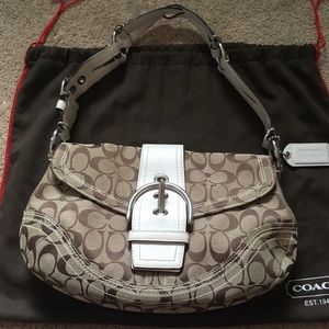 Coach purse- tan, brown & white